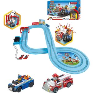 carrera first paw patrol - slot car race track - includes 2 cars: chase and marshall - battery-powered beginner racing set for kids ages 3 years and up-multicolor