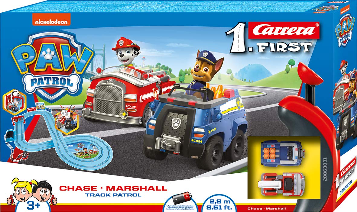 Carrera First Paw Patrol - Slot Car Race Track - Includes 2 Cars: Chase and Marshall - Battery-Powered Beginner Racing Set for Kids Ages 3 Years and Up-Multicolor