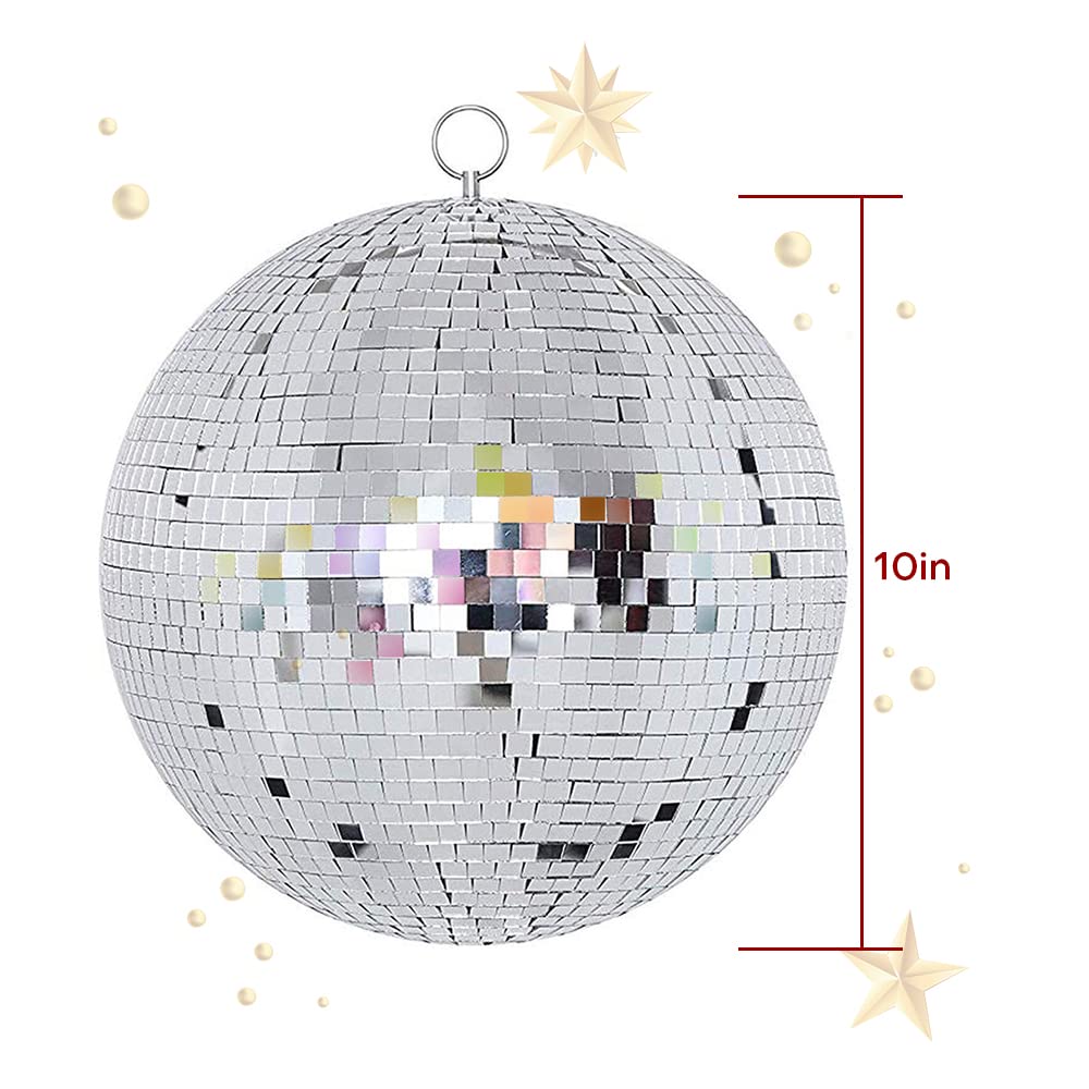 Boshen 10" Disco Mirror Ball with Hanging Ring Silver Party Disco Ball Light for Party Xmas DJ Stage Lighting Effect