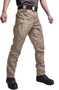 kefitevd cargo pants for men work tactical hiking pants thermal winter running joggers sweatpants with zipper pocket khaki