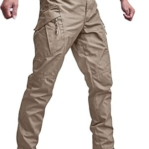 KEFITEVD Cargo Pants for Men Work Tactical Hiking Pants Thermal Winter Running Joggers Sweatpants with Zipper Pocket Khaki