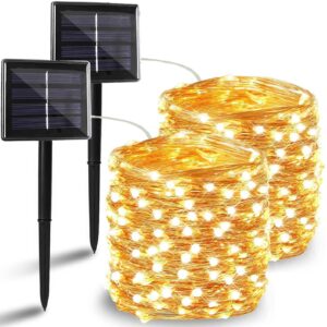 solar string lights outdoor, 2-pack each 72ft 200 led solar christmas twinkle lights outside waterproof copper wire with 8 modes solar fairy lights for garden tree birthday christmas decor(warm white)