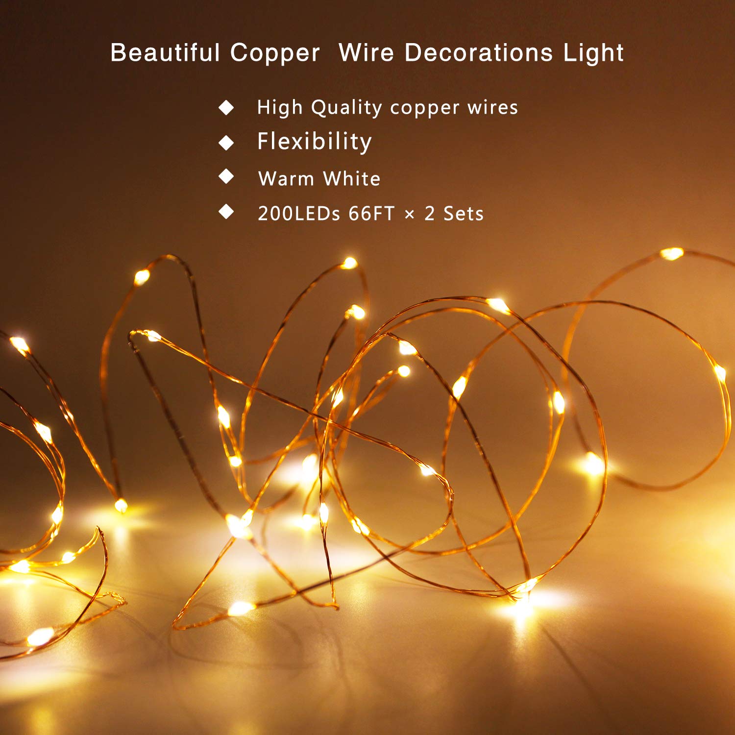 Solar String Lights Outdoor, 2-Pack Each 72FT 200 LED Solar Christmas Twinkle Lights Outside Waterproof Copper Wire with 8 Modes Solar Fairy Lights for Garden Tree Birthday Christmas Decor(Warm White)