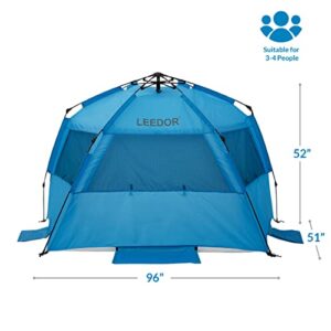 Leedor Beach Tent Sun Shelter Instant Beach Umbrella Easy Cabana with UPF 50+ UV Portable Windproof Pop Up Shade for 3 to 4 Person for Family Patent Pending