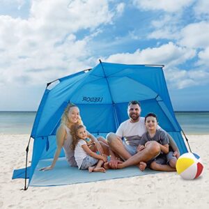 Leedor Beach Tent Sun Shelter Instant Beach Umbrella Easy Cabana with UPF 50+ UV Portable Windproof Pop Up Shade for 3 to 4 Person for Family Patent Pending