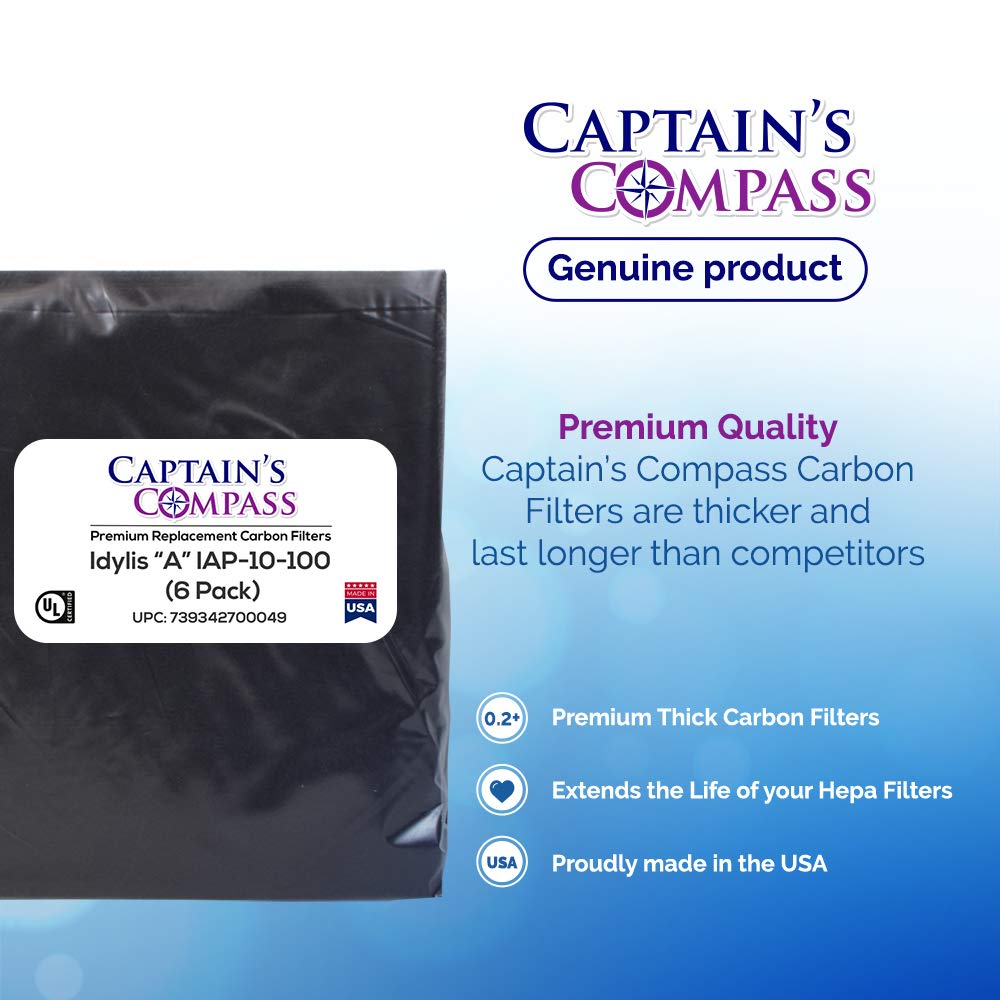 Captain's Compass AfterMarket Idylis Carbon Pre-Filter 6-Pack; Filter A, Fits Idylis Air Purifiers IAP-10-100, IAP-10-150