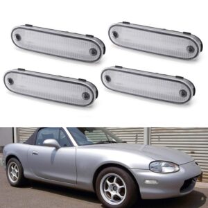 iJDMTOY JDM Clear/White Lens Front/Rear Side Marker Light Housing w/Pigtails Replacements Compatible With 1990-2005 Mazda Miata MX-5 NA NB, Replace OEM Amber/Red Sidemarkers