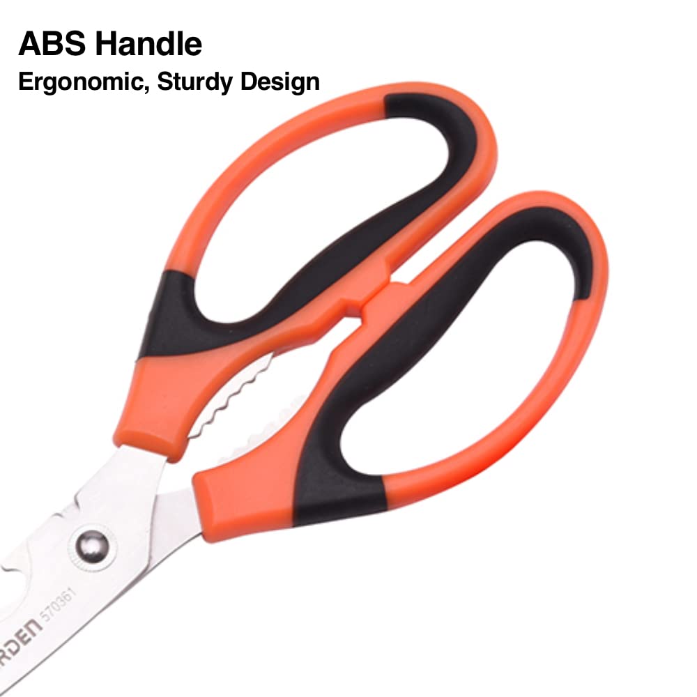 Edward Tools Heavy Duty Utility Scissors - 2mm Thick Ultra Sharp Stainless Steel Blades - Multi-use Shears with bottle opener, peeler, nut cracker - Craft and Kitchen Shears (1)