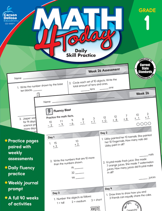 Carson Dellosa | Math 4 Today Workbook | Grade 1, Printable