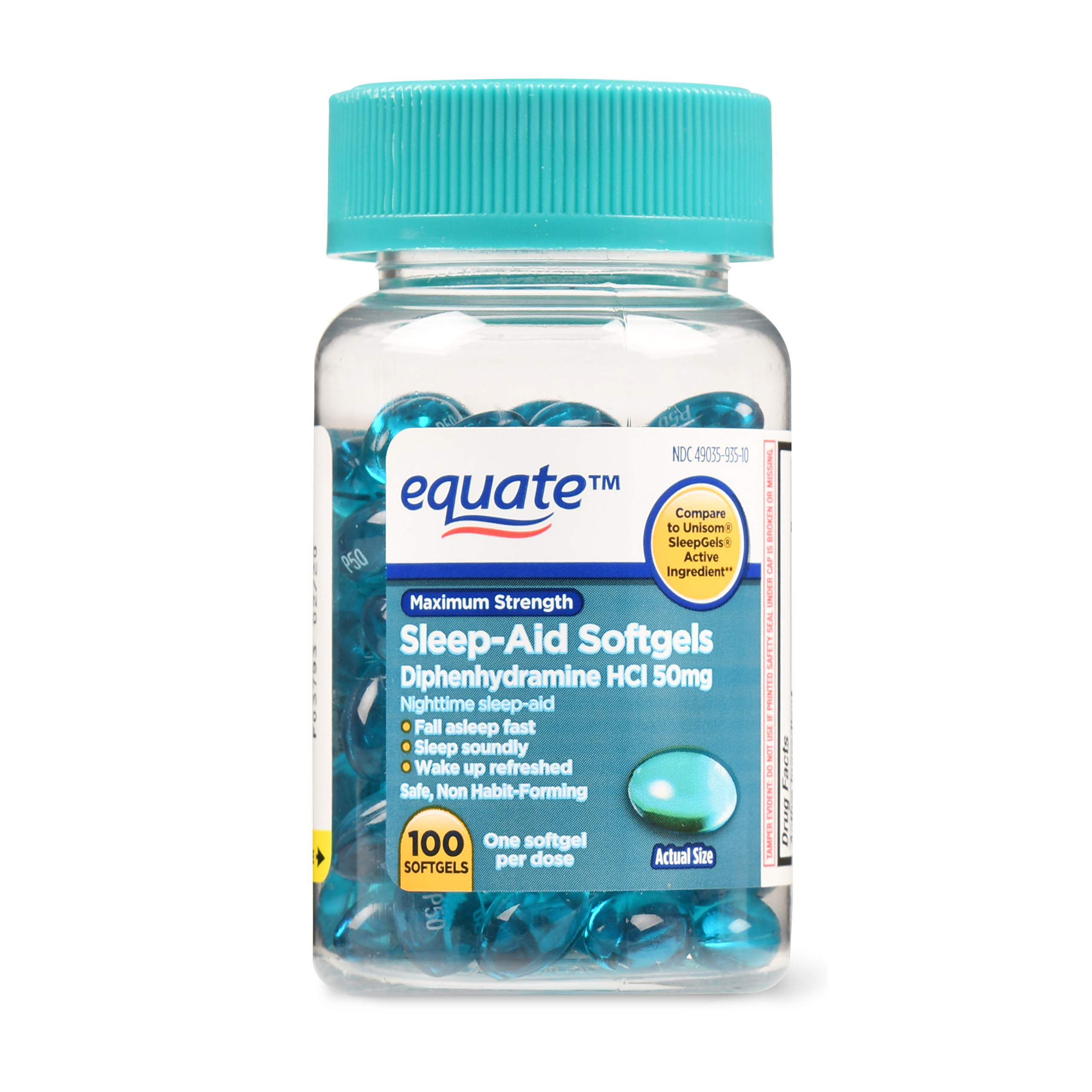 Equate Maximum Strength Sleep-Aid Softgels, 50 mg, 100 Count