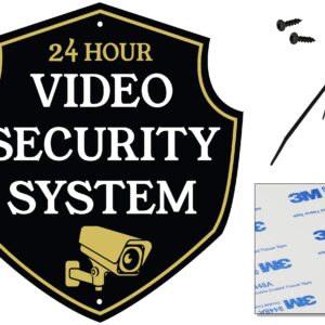 Warning 24 Hour Security Camera Sign | Professional Classic Design | Heavy Duty Dibond Aluminum | Home Property Surveillance Signs | Video Surveillance Wall Sign “REFLECTIVE” |