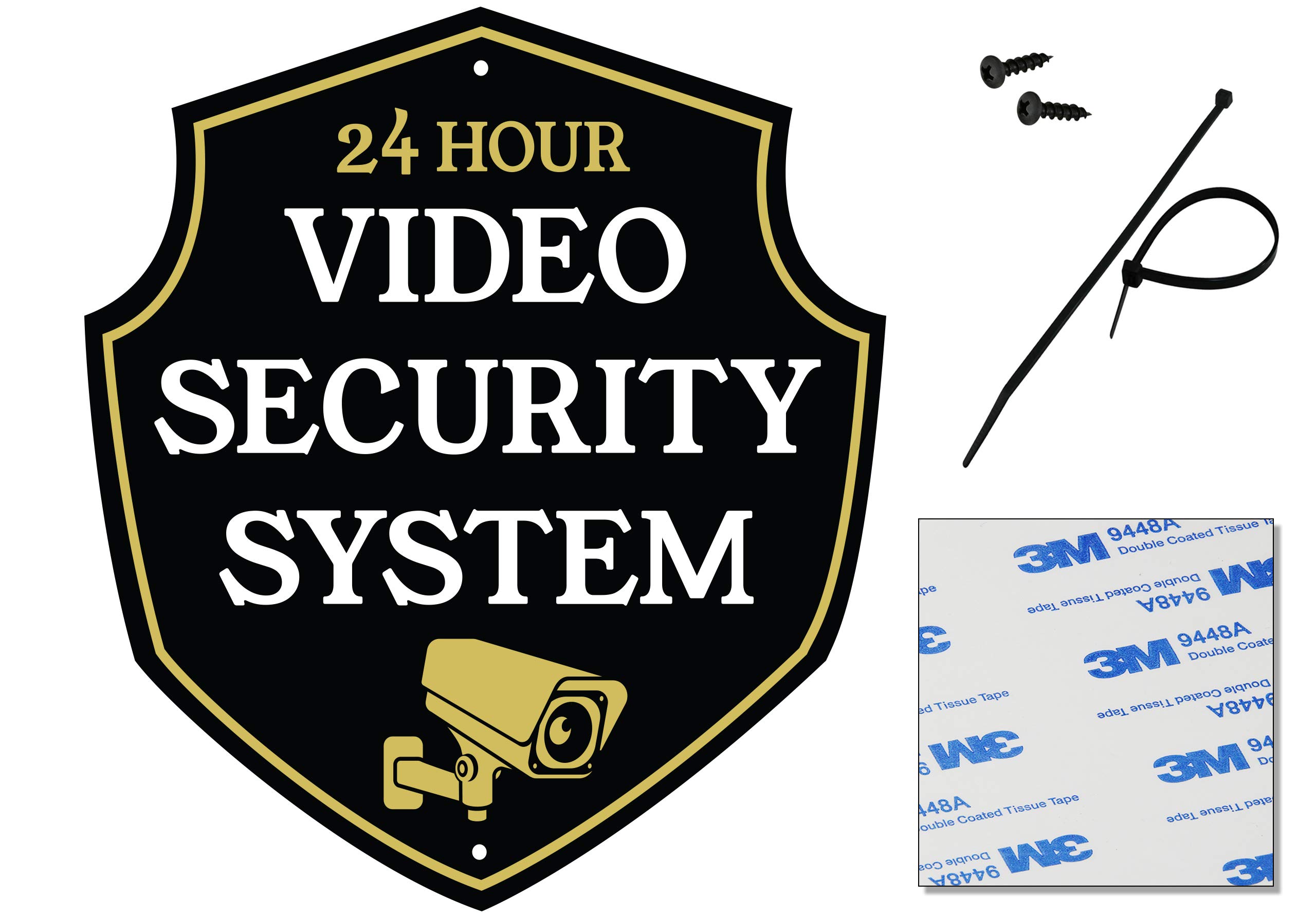 Warning 24 Hour Security Camera Sign | Professional Classic Design | Heavy Duty Dibond Aluminum | Home Property Surveillance Signs | Video Surveillance Wall Sign “REFLECTIVE” |