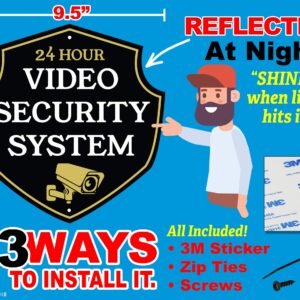 Warning 24 Hour Security Camera Sign | Professional Classic Design | Heavy Duty Dibond Aluminum | Home Property Surveillance Signs | Video Surveillance Wall Sign “REFLECTIVE” |