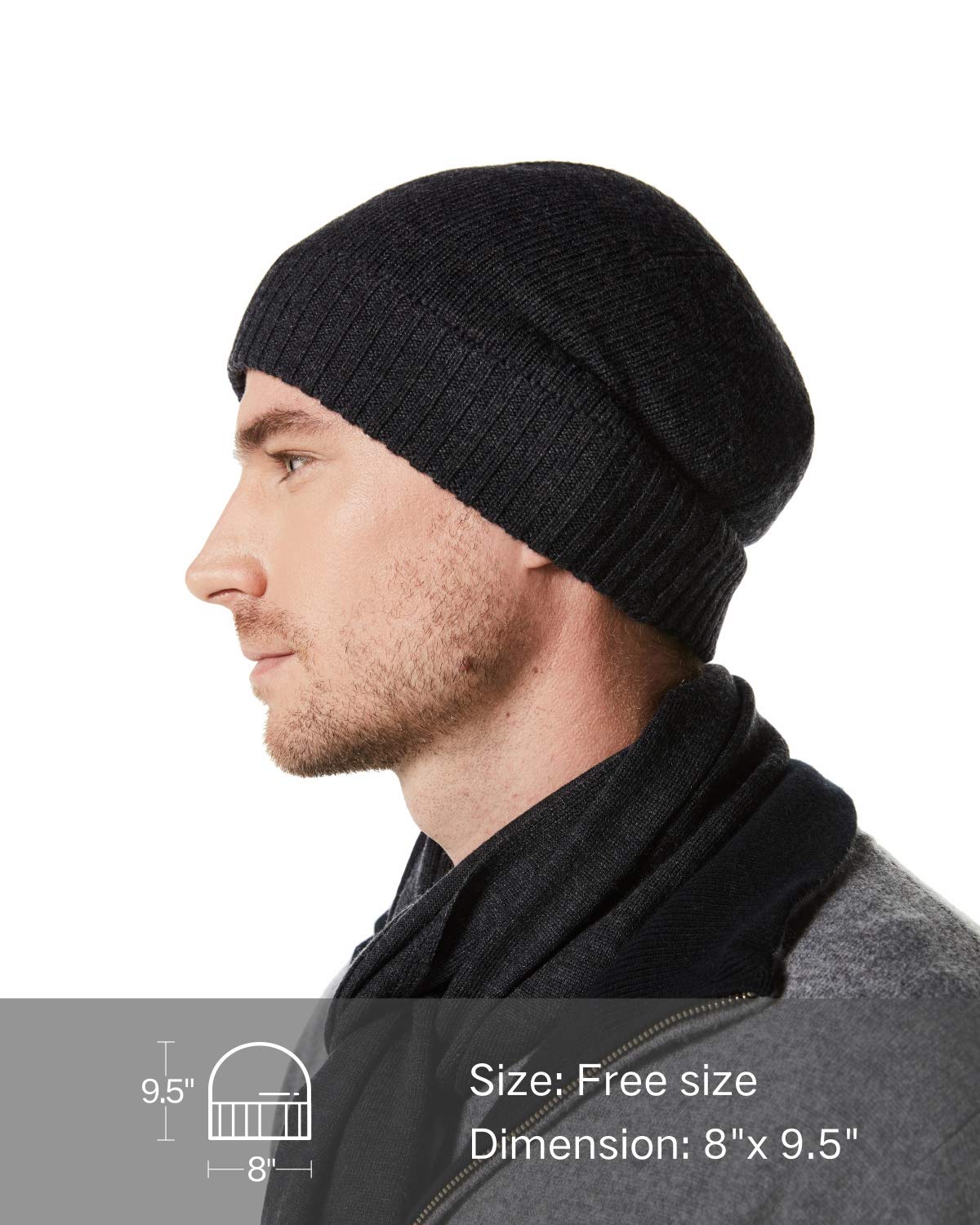 EURKEA Men's 100% Merino Wool Scarf, Beanie Hat Gift Box Set Charcoal