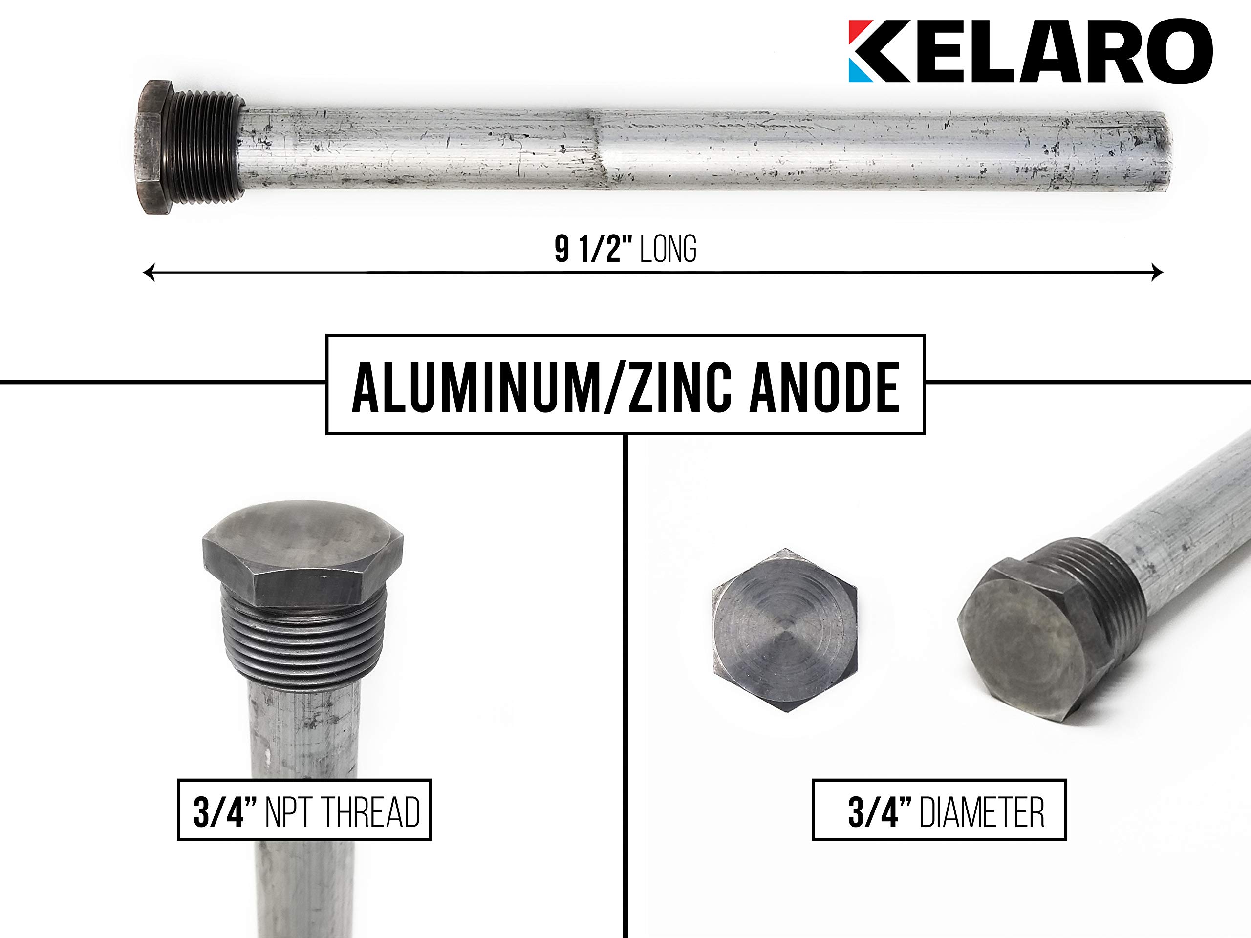 RV Water Heater Aluminum Zinc Anode Rod by Kelaro - Fits Suburban and Mor-Flo Camper Water Heaters