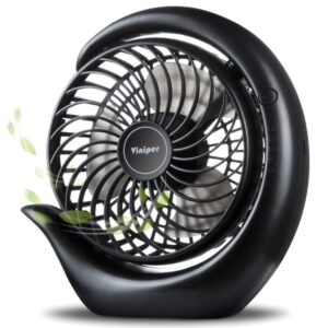 viniper portable rechargeable fan, small desk fan : 3 speeds & about 8-24 hours longer working, 180 rotation, portable battery desktop fan for home/office (black, light black blade)6.2 inch