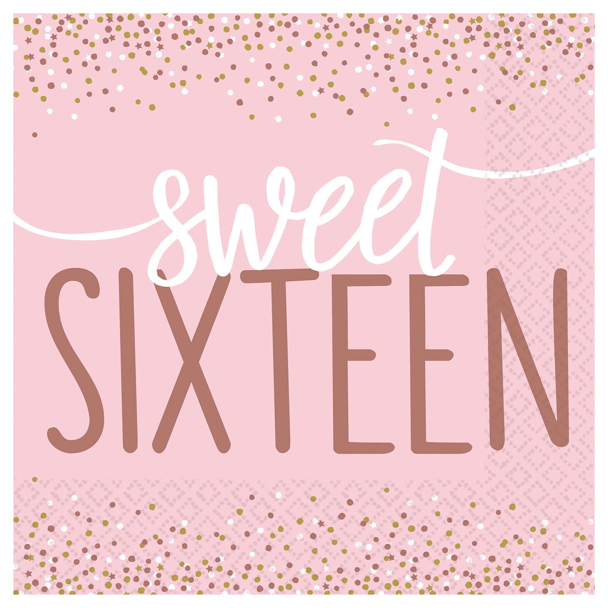 "Sweet Sixteen" Blush Luncheon Napkins, 6.5" (16-Pack) - Premium Quality Napkins for Birthday Parties, Events and Everyday Use