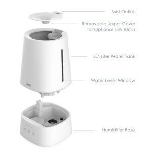 Pure Enrichment® HUME™ Max - Easy Top Fill Ultrasonic Cool Mist Humidifier, 3.7 L (1 Gallon) Tank, 3 Mist Settings + Auto Shut-Off Timer - Ideal for Large Bedrooms, Baby Nurseries and Offices (White)