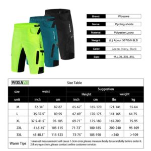 WOSAWE Mens Padded Cycling Shorts Loose-Fit Breathable Mountain Bike 2 in 1 Shorts, Blue XXL