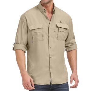 Men’s Long Sleeve Shirts UV UPF 50 Sun Protection Hiking Fishing Safari Shirt Quick Dry Cool Utility Blouse (5052 Khaki S)