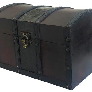 MAXFLO Handcrafted Wooden Treasure Chest Decorative Storage Box with Lock for Home Decor