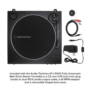 Audio-Technica AT-LP60X Fully Automatic Belt-Drive Stereo Turntable with Built-in Preamp and USB Output Vinyl Playback Bundle with 3-Inch Powered Studio Monitors Pair (Black) (3 Items)