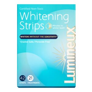 lumineux teeth whitening strips 21 treatments – peroxide free - enamel safe for whiter teeth - whitening without the sensitivity - dentist formulated and certified non-toxic - sensitivity free