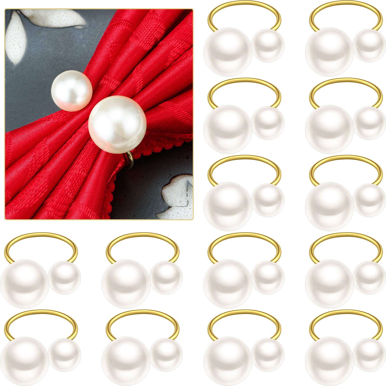 14 Packs Pearl Napkin Ring Adjustable Metal Napkin Ring Holder Serviette Buckle Holder for Valentine's Day Easter Family Gathering Dinner Party Wedding Decor Thanksgiving Day