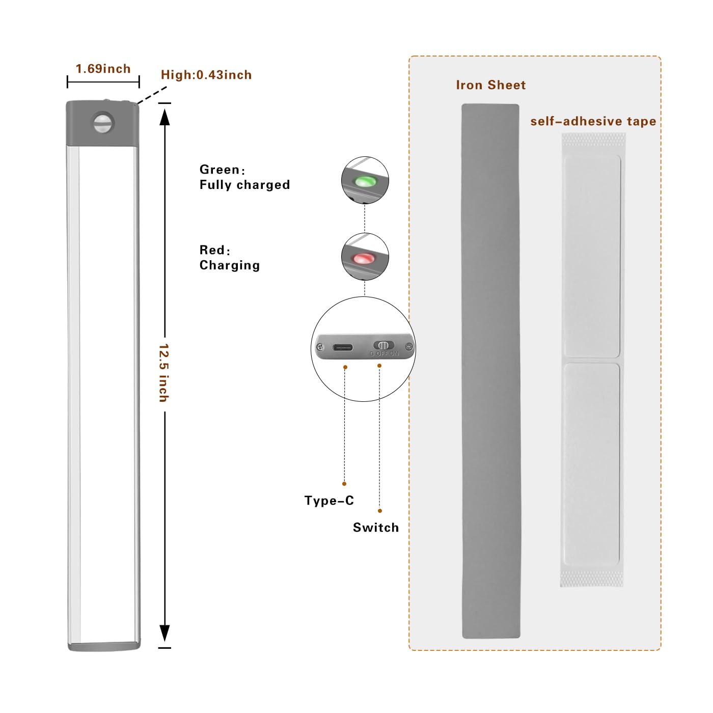 LEPOTEC 54 LED Under Cabinet Light, Pantry Light for Mom, 2500mah Rechargeable Wireless Motion Sensor Closet Light, Ultra Thin, Glare-Free Lighting for Removable Paste Anywhere (2 Pack)