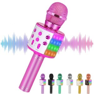 bluetooth karaoke microphone for kids adults: professional wireless karaoke mic for singing| portable handheld noise cancelling bluetooth microphone karaoke machine with led lights