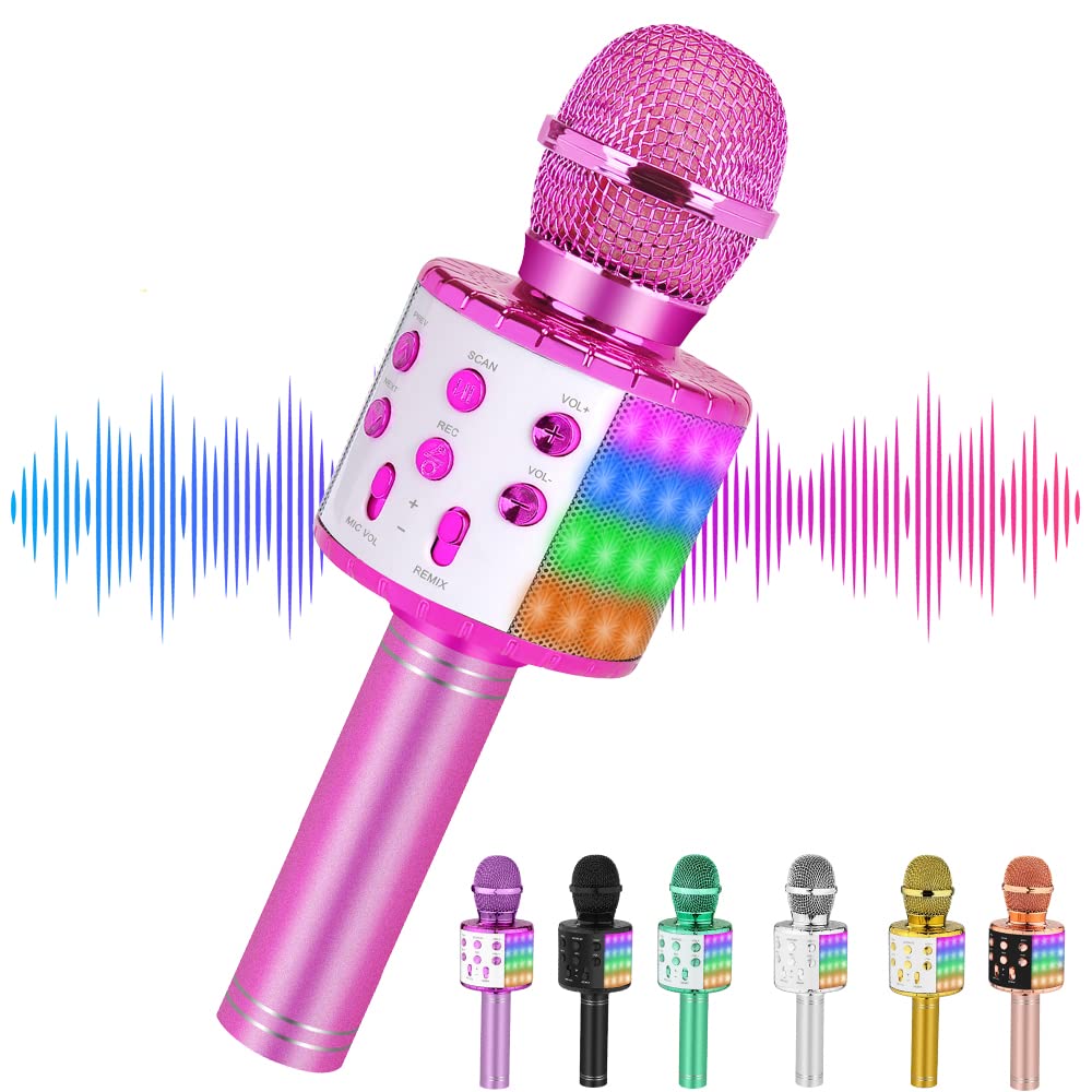 Bluetooth Karaoke Microphone for Kids Adults: Professional Wireless Karaoke Mic for Singing| Portable Handheld Noise Cancelling Bluetooth Microphone Karaoke Machine with Led Lights