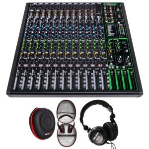 mackie profx16v3 16 channel professional effects mixer with usb bundle with tascam closed-back pro headphones & deco gear hard case (3 items)