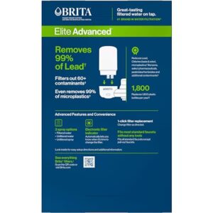 Brita Faucet Mount System, Water Faucet Filtration System with Filter Change Reminder, Reduces Lead, Made Without BPA, Fits Standard Faucets Only, Elite Advanced, White, Includes 2 Replacement Filters