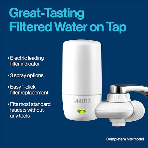 Brita Faucet Mount System, Water Faucet Filtration System with Filter Change Reminder, Reduces Lead, Made Without BPA, Fits Standard Faucets Only, Elite Advanced, White, Includes 2 Replacement Filters