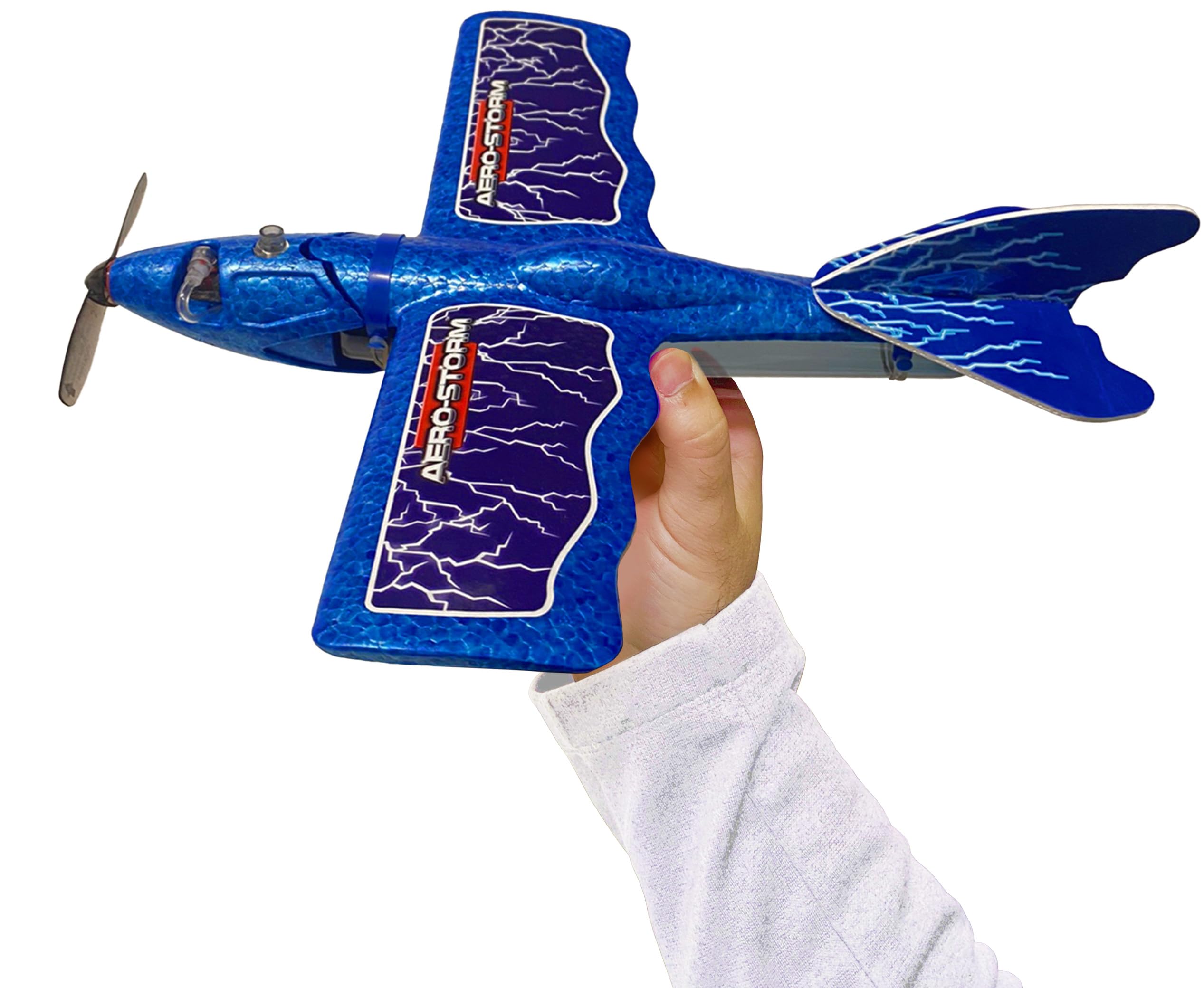 Top Secret Toys Aero-Storm Aerobatic Toy Stunt Plane (Blue) with Air Powered Engine, High Flying Trick Airplane, Propeller Powered by Hand Pump Pressurized Air, STEM Toy for Kids, Boys, Girls Ages 8+