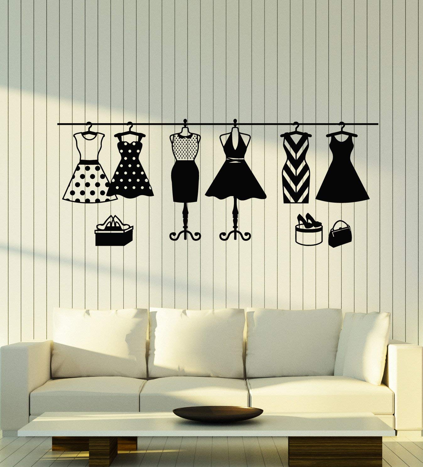 Vinyl Wall Decal Retro Dresses Store Fashion Studio Dress Mannequins Stickers Mural Large Decor (g1587) Black