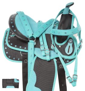 acerugs 10" 12" 13" synthetic western youth kids seat quarter horse saddle tack pad headstall reins breast collar set (turquoise, 12")