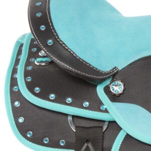 Acerugs 10" 12" 13" Synthetic Western Youth Kids SEAT Quarter Horse Saddle TACK PAD Headstall REINS Breast Collar Set (Turquoise, 12")