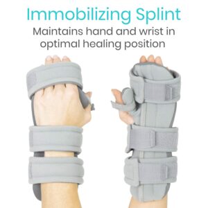 Vive Resting Hand Splint (Left) (w/ Rehab Video App) - Night Immobilizer Wrist Finger Brace - Thumb Stabilizer Wrap - for Arthritis, Tendonitis, Carpal Tunnel Pain - Functional Support for Sprains Fractures (Medium)