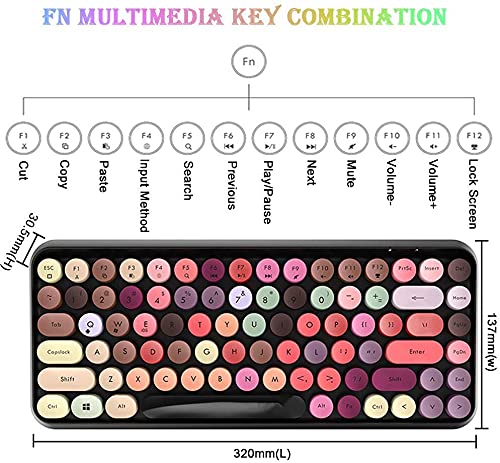 FELICON Multi-Device Wireless Bluetooth Keyboard,Mini 84-Key Retro Round Keycaps Wireless Bluetooth Keyboard, Ergonomic Design Compatible with PC, Computer, Laptop