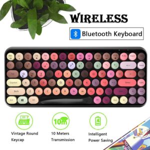 FELICON Multi-Device Wireless Bluetooth Keyboard,Mini 84-Key Retro Round Keycaps Wireless Bluetooth Keyboard, Ergonomic Design Compatible with PC, Computer, Laptop