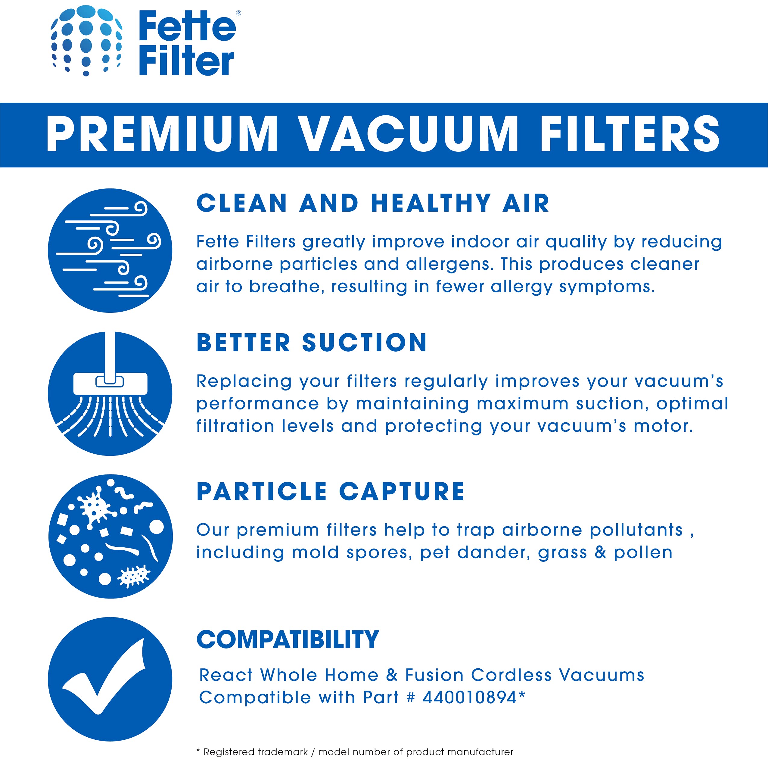 Fette Filter - Vacuum Filter Compatible with Select Hoover Vacuums. Compare to Part # 440010894 - Pack of 2