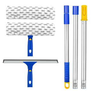 ittaho squeegee for window cleaning,12" squeegee and 11" microfiber scrubber combi with stainless steel pole,extendable window cleaner for car,sliding door,shower glass door-swivel style-2 pads
