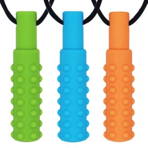 sensory chew necklace (3 pack) - sensory oral motor aids teether toys for autism, adhd, baby nursing or special needs- reduces chewing biting fidgeting for kids adult chewers