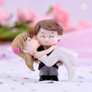 everd1487HH Couple Bride Groom Model Miniature Landscape Wedding Figurine Decor Ornament,Novely and Funny Home Ornaments Children Gift- Black White