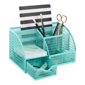 blu monaco aqua desk organizer - girly cute aqua turquoise desk accessories - storage for school locker bedroom or home - stationary holder