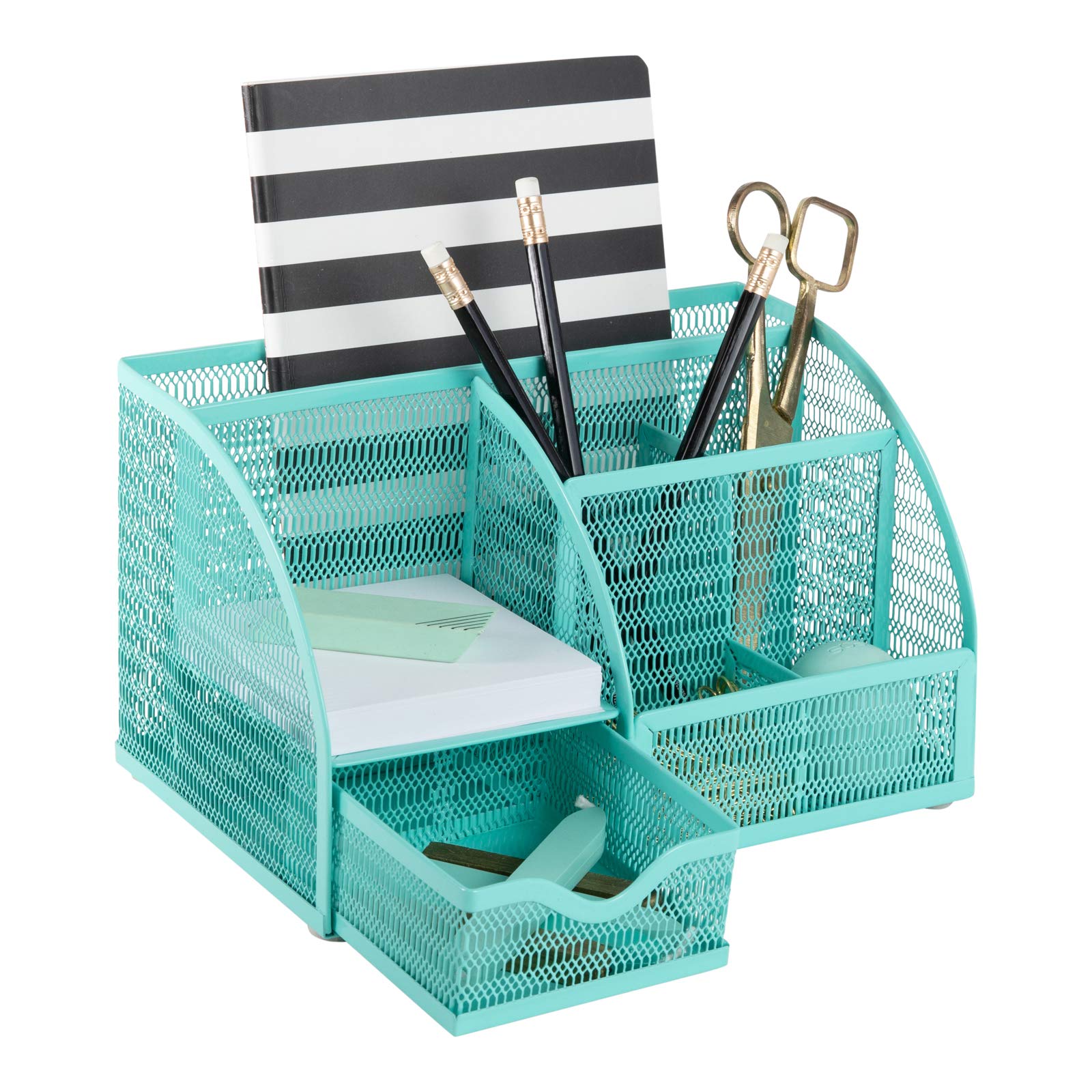 BLU MONACO Aqua Desk Organizer - Girly Cute Aqua Turquoise Desk Accessories - Storage for School Locker Bedroom or Home - Stationary Holder