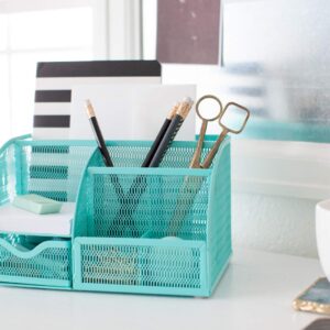 BLU MONACO Aqua Desk Organizer - Girly Cute Aqua Turquoise Desk Accessories - Storage for School Locker Bedroom or Home - Stationary Holder