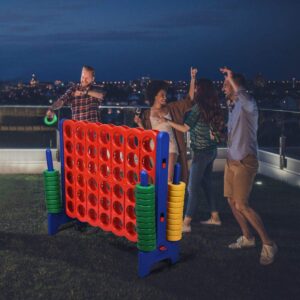 COSTWAY Jumbo 4-to-Score Giant Game Set, 4 in A Row for Kids and Adults, 3.5FT Tall Indoor & Outdoor Game Set with 42 Jumbo Rings & Quick-Release Slider, Perfect for Holiday Party & Family Game