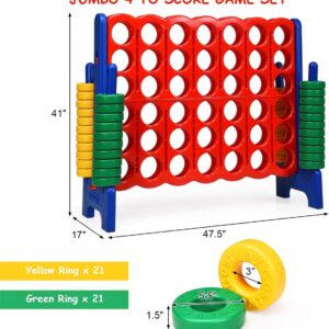 COSTWAY Jumbo 4-to-Score Giant Game Set, 4 in A Row for Kids and Adults, 3.5FT Tall Indoor & Outdoor Game Set with 42 Jumbo Rings & Quick-Release Slider, Perfect for Holiday Party & Family Game